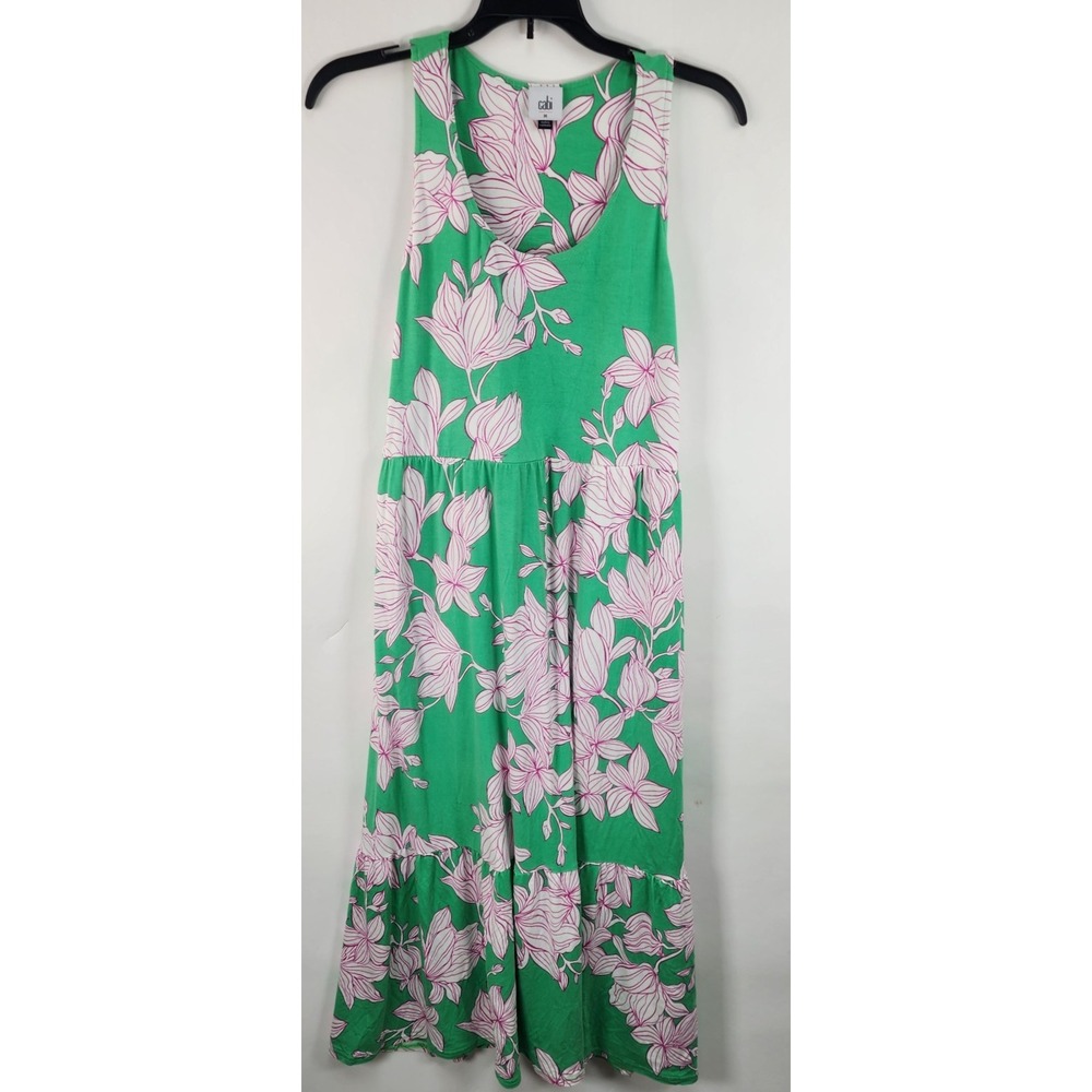 CABI Weekend Dress Women's M Green Pink White Pockets Floral Stretch Resortwear